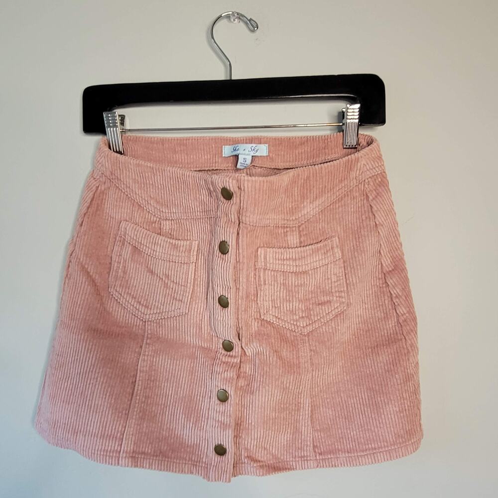 Boutique She + Sky Pink Corduroy Button Up Skirt